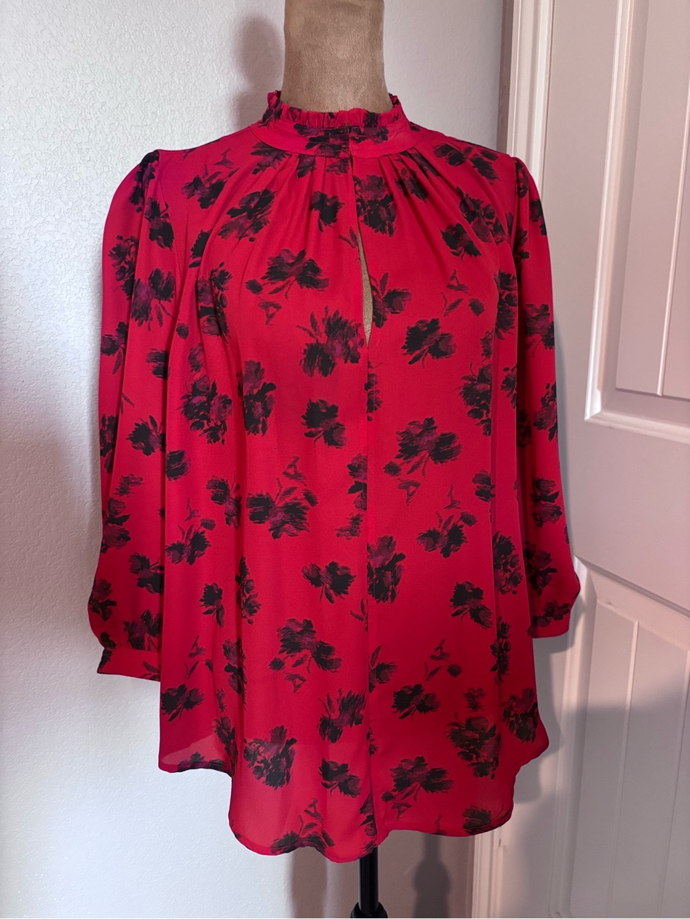 Worthington brand Red & Black Floral Print Blouse